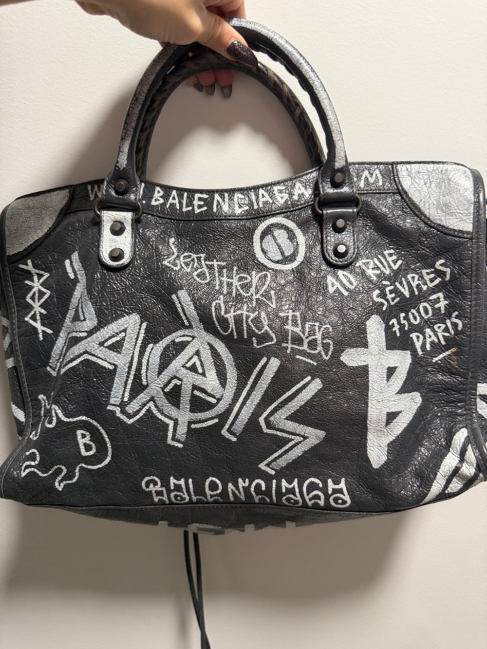 Balenciaga Grey & White Graffiti Classic City Bag - Picture 4 of 5